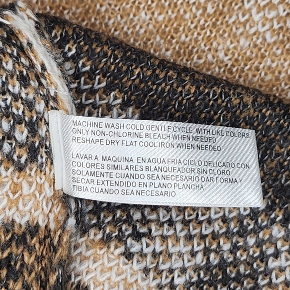 LOVE BY DESIGN Tribal print open sweater, Hooded, black/white/camel, size M - Picture 6 of 6